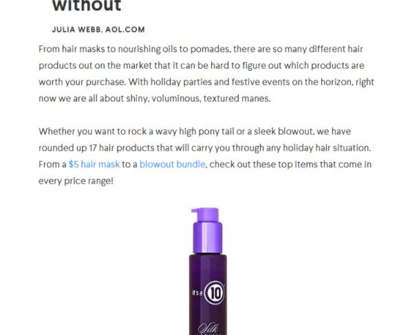 10 Haircare’s Silk Express Miracle Silk Smoothing Balm Named in AOL's Must-Have Holiday Hair Products