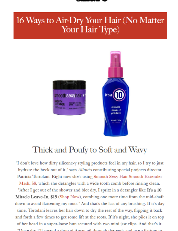 Allure Features Miracle Leave-In as Air-Drying Staple