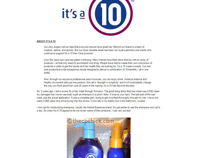 Blogger The CP Chick Tries It's a 10 Products