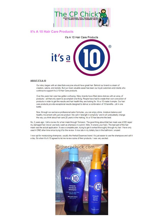 Blogger The CP Chick Tries It's a 10 Products