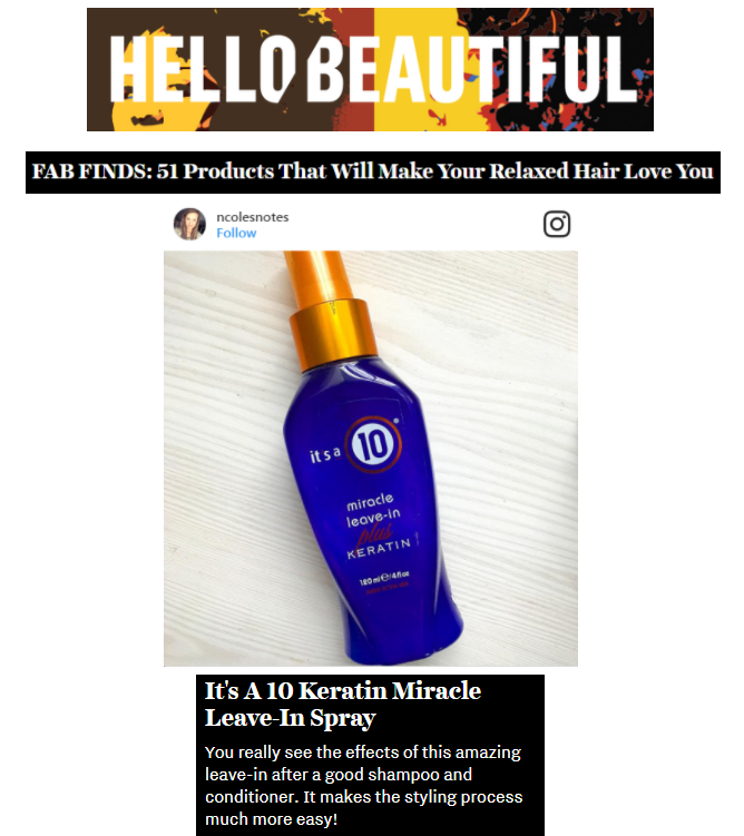 Miracle Leave-In Plus Keratin is One of Hello Beautiful's Fab Finds