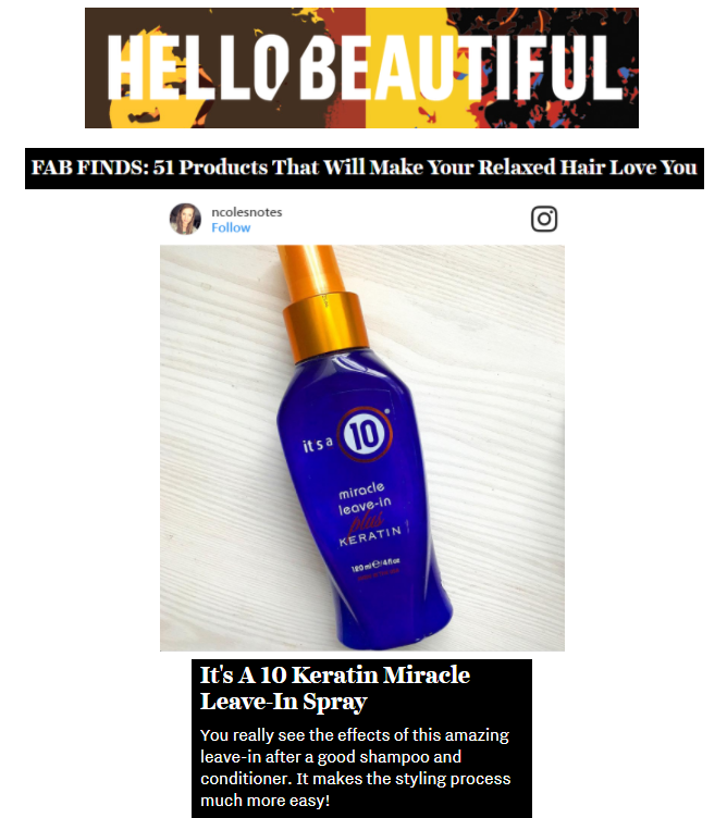 Miracle Leave-In Plus Keratin is One of Hello Beautiful's Fab Finds