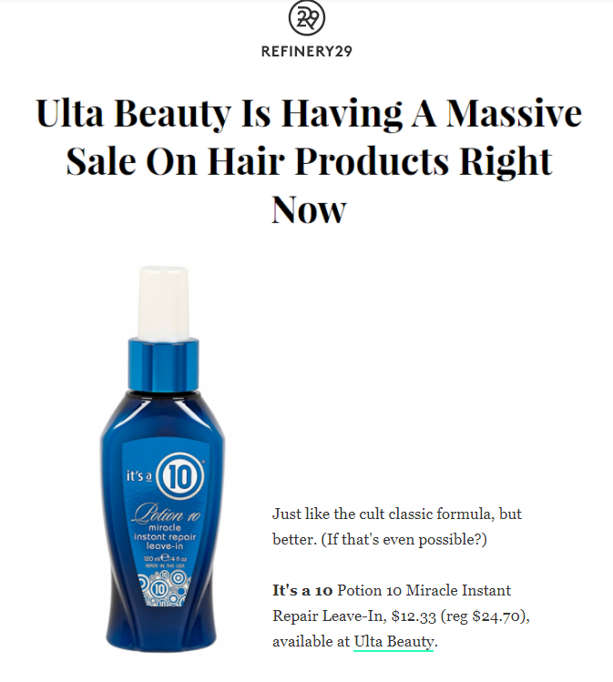 Refinery29 and Yahoo! Both Feature "Cult Classic" Miracle Instant Repair Leave-In