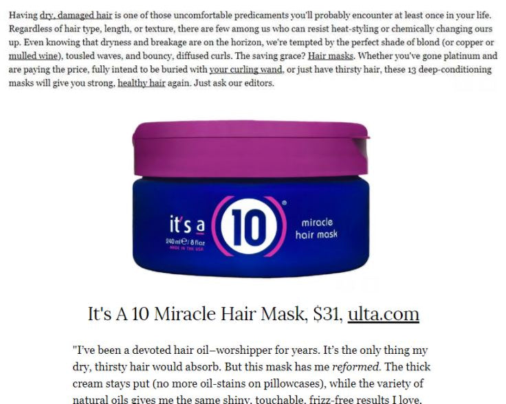 Glamour.com Editors Are Obsessed With It's A 10 Miracle Hair Mask