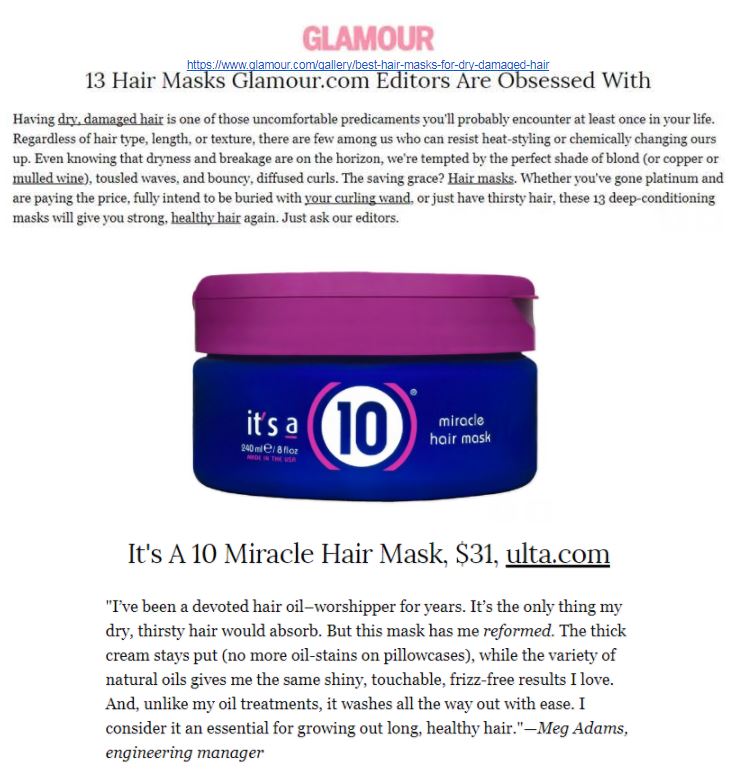 Glamour.com Editors Are Obsessed With It's A 10 Miracle Hair Mask