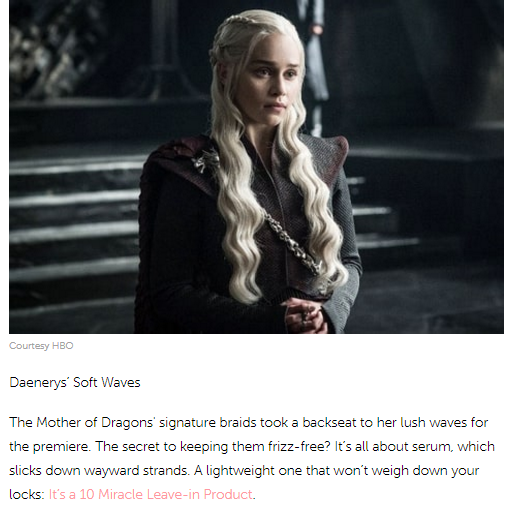 USMagazine.com Features It's a 10 Miracle Leave-In As Part of Its "Game of Thrones" Beauty Trends